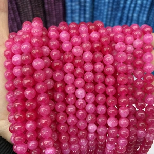Polished deep pink chalcedony round beads for DIY jewelry and beaded necklaces