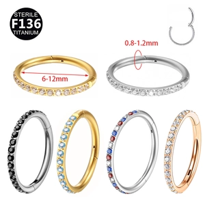Hinged Clicker Nose Ring G23 Titanium Zircon Inlaid Septum Hoop Helix Piercing Jewelry Unisex Minimalist Body Jewelry