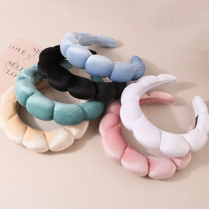 Set of six thick braided velvet sponge headbands in various soft pastel colors