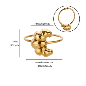 Detailed view of 18K gold plated stainless steel croissant ring with size measurements