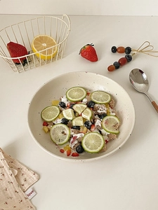Japanese style splash ink ceramic salad bowl for yogurt and fruit in cream white glaze