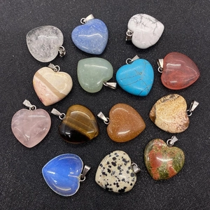 Heart Shape Natural Stone Pendant Charms With Alloy Bail For DIY Jewelry Making Polished Gemstone Findings