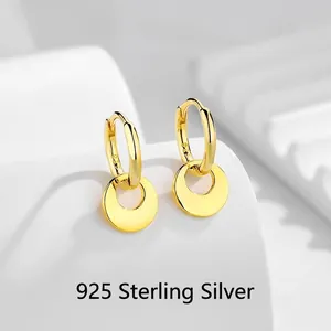 Minimalist 925 sterling silver gold plated round disc hoop earrings for women