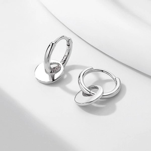 Minimalist S925 sterling silver hoop earrings with round disc pendants for women