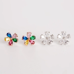 Colorful floral earrings with zircon petals in rose gold and silver plated settings