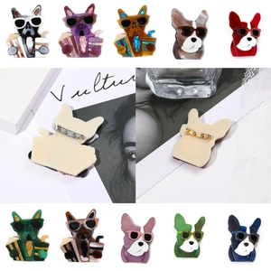 Cute acrylic cartoon bulldog pins with sunglasses and popcorn in 10 varied styles