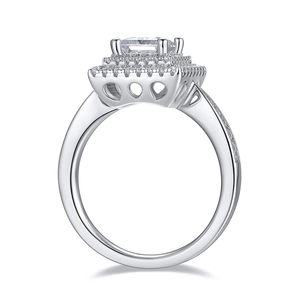 Anello in argento di lusso con moissanite taglio princess 1ct e base a cuore