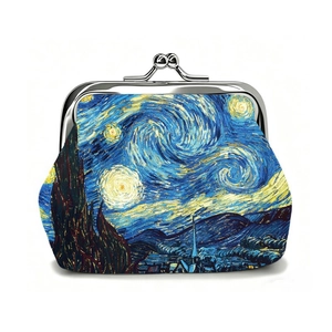 Vintage Artistic Oil Painting Mini Coin Purse PU Leather Retro Metal Kiss Lock Clasp Small Change Pouch Portable Travel Key Storage Bag For Women