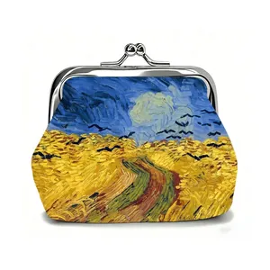 Vintage metal clasp coin purse featuring Van Gogh Wheatfield with Crows oil painting print