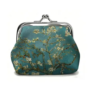 Vintage clasp coin purse featuring Van Gogh Almond Blossom art with metal ball closure