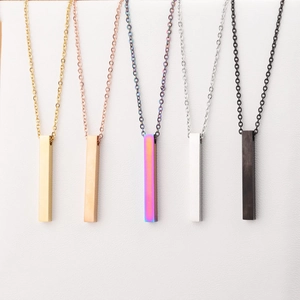 Minimalist Long Bar Pendant Necklace Stainless Steel 18K Gold Plated Mirror Polished Geometric Column Fashion Jewelry