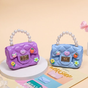 Mini crossbody princess bag for girls with pearl handle and cute floral 3D charms