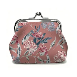 Vintage floral pattern fabric coin purse with elegant silver metal kiss-lock closure