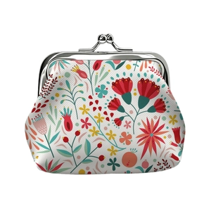 Vintage floral coin purse with silver metal kiss-lock clasp and colorful flower pattern