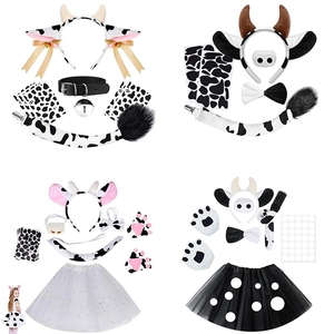 Cow costume set for kids including animal ears headband tail bowtie and tutu skirt