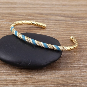 Luxury Colorful Enamel Zirconia Twisted Bangle Gold Plated Copper Spiral Bracelet For Women Fashion Party Daily Jewelry Gift