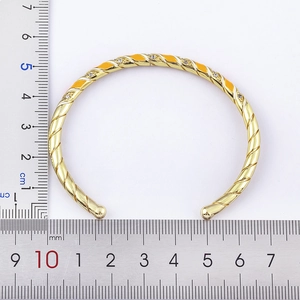 Bohemian 18k gold plated open cuff bracelet with orange enamel and zircon stones
