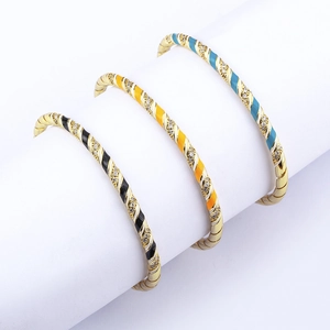 18k gold plated bohemian open cuff bracelet set with colorful enamel and zircon stones