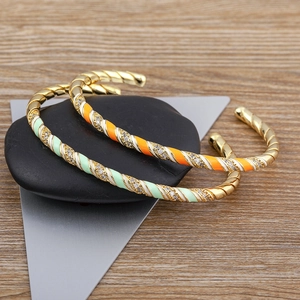 Bohemian 18k gold plated twisted open cuff bangle with colorful enamel and zircon stones