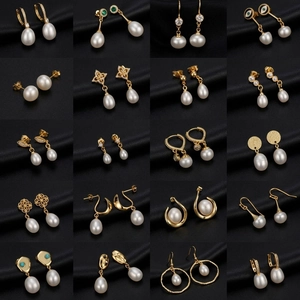 Natural Freshwater Pearl Dangle Earrings Gold Plated Copper Zircon Retro Elegant Women Earring Post