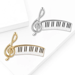 Elegant piano key and treble clef music brooches in gold and silver plating