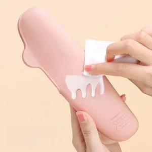 Detail showing the waterproof and easy-to-clean pink silicone makeup brush storage bag