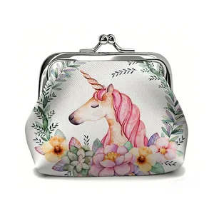 Vintage unicorn floral coin purse with kiss-lock closure and watercolor artwork