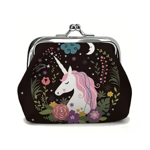 Cute unicorn pattern mini coin purse with silver metal clasp closure for women and kids