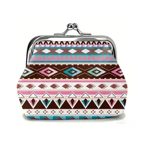 Retro bohemian geometric pattern coin purse with a vintage silver metal clasp closure