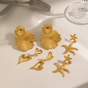 Gold 304 Stainless Steel Drop Earrings Women Lotus Leaf Starfish Heart Shaped Waterproof Hypoallergenic Fashion Jewelry