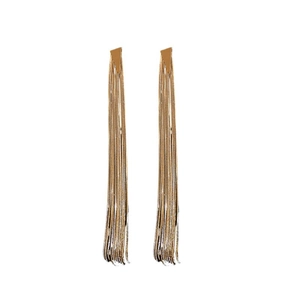 Elegant gold plated long tassel triangle earrings with delicate snake chain fringe