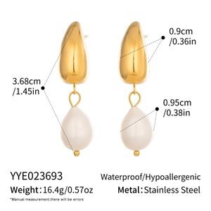 Spécifications détaillées pour boucles d'oreilles dorées avec perles et acier poli