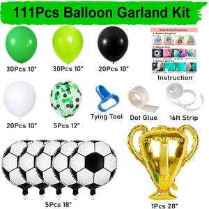 111Pcs World Cup soccer balloon arch kit with green latex and gold champion trophy balloons