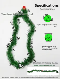 Détail de la guirlande de football verte de 2m en PET avec motifs de ballons et dimensions