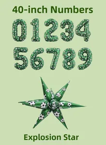 40-inch green soccer theme aluminum number balloons with explosive star balloon set