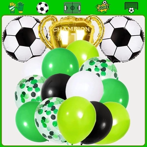 World Cup soccer party balloon set with trophy and football foil balloons in green and black