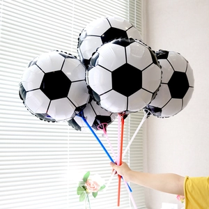 Set of five 18-inch football foil balloons with colorful plastic sticks for party decoration
