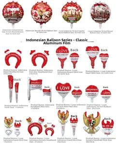 Collection of Indonesia Independence Day foil balloons including hearts and eagle shapes