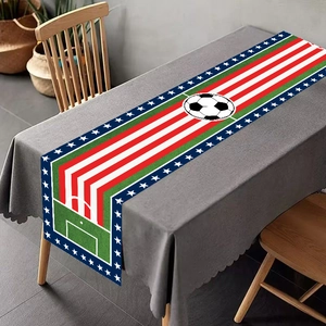 Polyester table runner with 2026 World Cup football and national flag motifs for parties