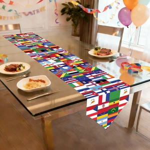 Long table runner featuring diverse world flags for birthday and 2026 soccer parties