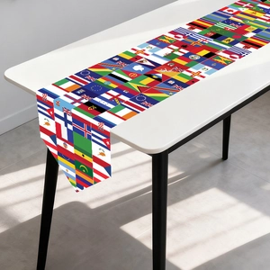 Detailed view of 2026 World Cup polyester table runner with global flag print