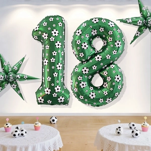40-inch green 18 number balloons with soccer patterns for World Cup party decor