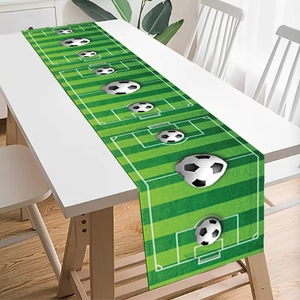 Green football pitch themed polyester table runner for soccer world cup party decoration
