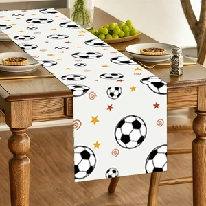 Polyester table runner with soccer ball and star patterns for party decoration