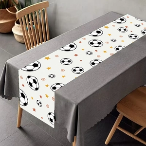 Detailed view of the 2026 World Cup soccer theme table runner on a dining table