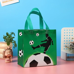 Waterproof non-woven gift bag with vibrant soccer theme and dynamic player silhouette
