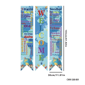 3-piece 2026 World Cup welcome banners featuring global flags and world map for football party