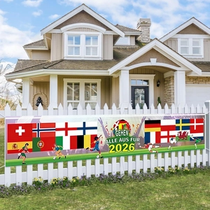 Outdoor banner for 2026 World Cup theme featuring multi-national flags and football graphics