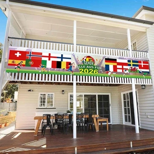 2026 World Cup soccer theme banner with national flags for outdoor balcony party decoration