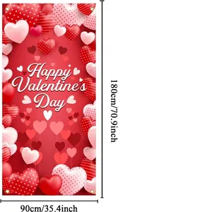 Valentinstag Türbanner mit roten Herzen und Happy Valentine's Day Text, 180x90cm